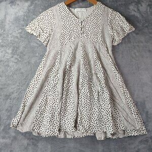 Zara Girls Polka Dot Babydoll Dress Size 9 Short Sleeve‎ Black White Cottagecore
